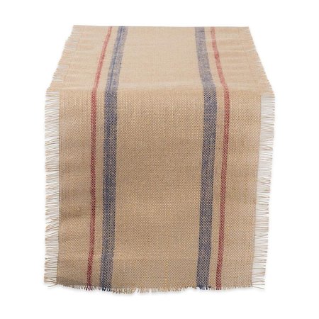 DESIGN IMPORTS 14 x 108 in. Double Border Burlap Table Runner - French Blue & Barn Red CAMZ10550